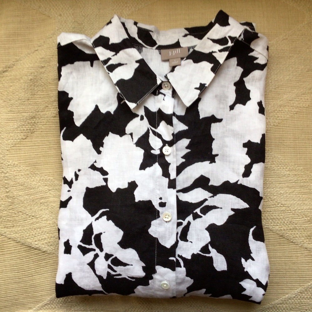 J. Jill Linen Black & White Button Down Shirt